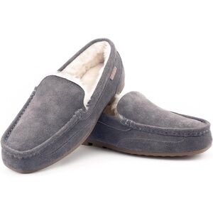 Parfeying Men's Indoor Outdoor Sheepskin Moccasins Slippers Memory Foam